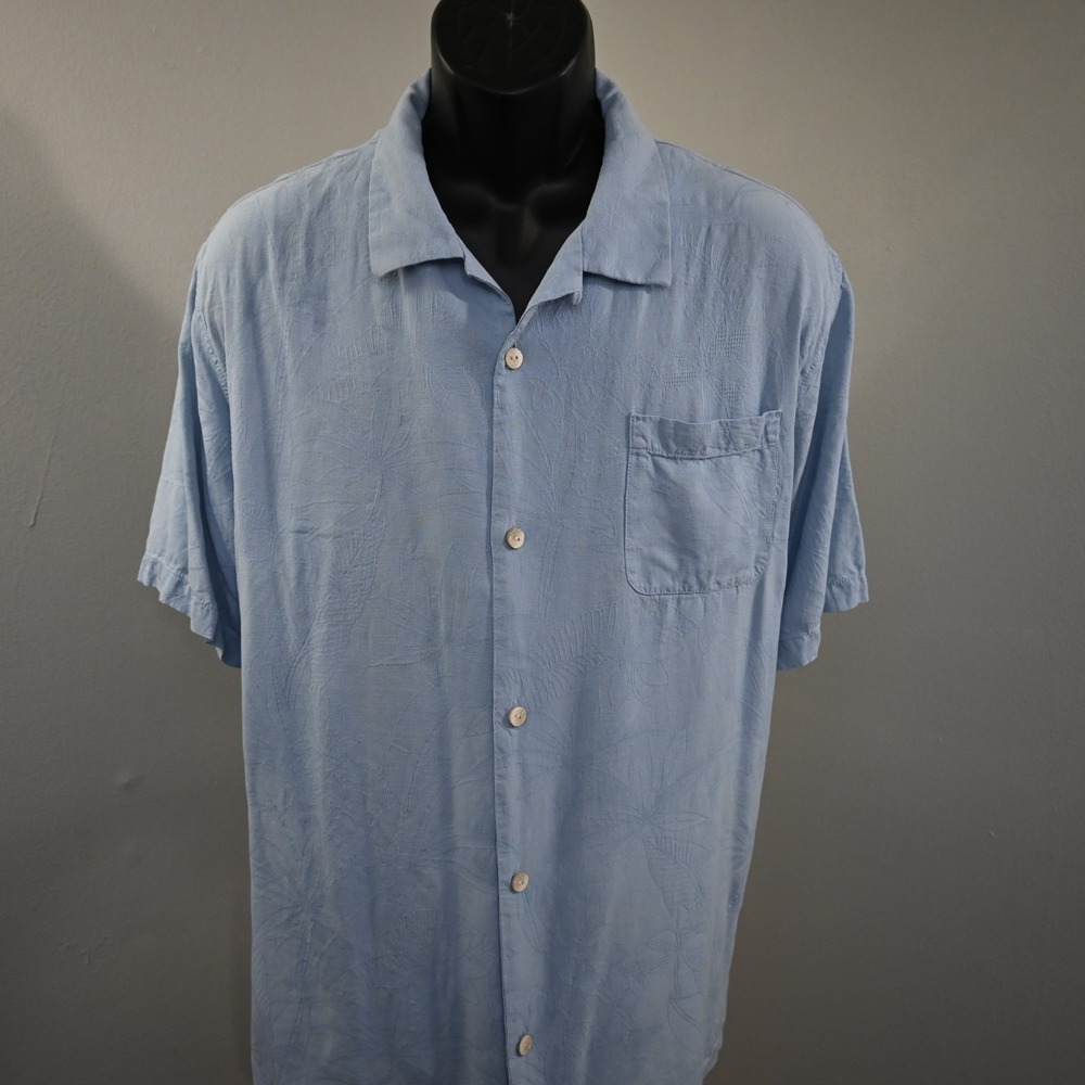 Tommy Bahama Floral Hawaiian Shirt Mens 3XL Blue 100% Silk Short Sleeve
